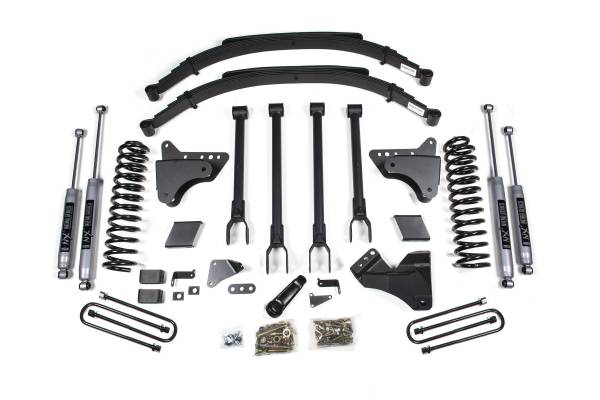 BDS Suspension - 6 Inch Lift Kit w/ 4-Link Ford F250/F350 Super Duty 11-16 4WD Gas 3 Inch Rear Blocks NX2 Nitro