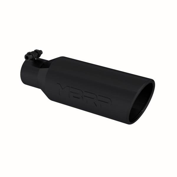 MBRP - 4 Inch OD 2.5 Inch Inlet 12 Inch Length Exhaust Tail Pipe Tip Angled Cut Rolled End Clampless-No Weld Black Coated MBRP