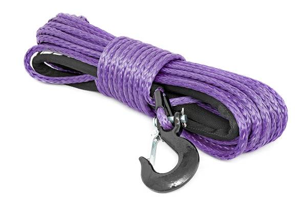 Rough Country - Synthetic Rope 85 Feet Rated Up to 16,000 Lbs 3/8 Inch Includes Clevis Hook and Protective Sleeve Purple Rough Country