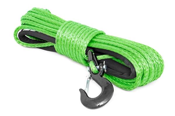 Rough Country - Synthetic Rope 85 Feet Rated Up to 16,000 Lbs 3/8 Inch Includes Clevis Hook and Protective Sleeve Green Rough Country