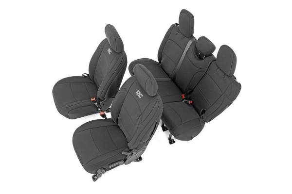 Rough Country - Jeep Neoprene Seat Cover Set Black 18-20 Wrangler JL Unlimited w/Rear Center Armrest Rough Country