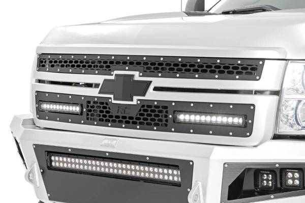 Rough Country - Mesh Grille w/Dual 12 Inch Black Series LEDs 11-14 Silverado HD Rough Country