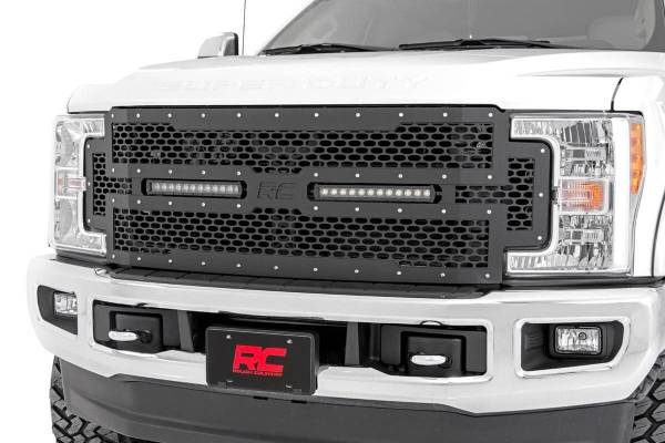 Rough Country - Ford Mesh Grille w/Dual 12 Inch Black-Series LEDs 17-19 Super Duty Rough Country