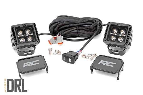 Rough Country - 2 Inch Square Cree LED Lights Pair Black Series w/Amber DRL Rough Country