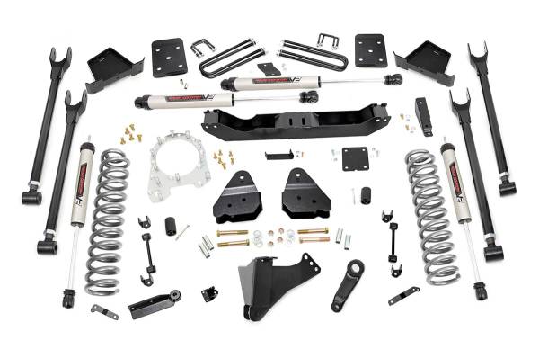 Rough Country - 6 Inch Ford 4-Link Suspension Lift Kit No Overload Springs 3.5 Inch Diam Axle w/V2 Shocks 17-19 F-250/350 4WD Diesel Rough Country