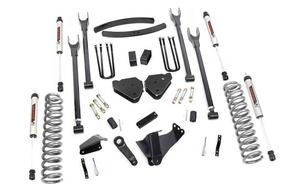 Rough Country - 6 Inch Ford 4-Link Suspension Lift Kit Rear Overload Springs w/V2 Shocks 05-07 F-250/350 Diesel Rough Country