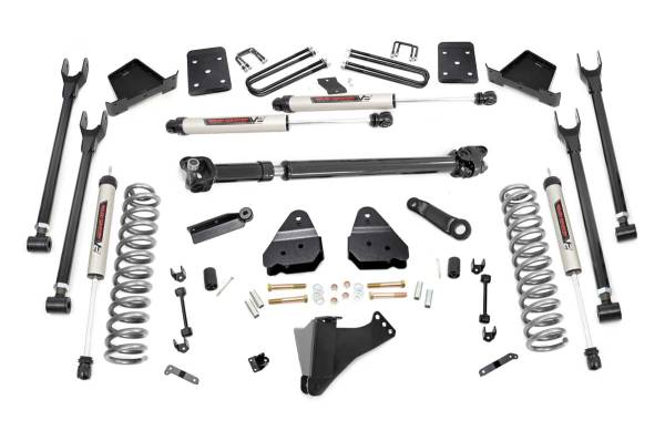 Rough Country - 6 Inch Ford 4-Link Suspension Lift Kit w/Front Drive Shaft 17-19 F-250/350 4WD Diesel 4 Inch Axle w/Overloads V2 Monotube Shocks Rough Country