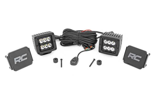 Rough Country - Jeep 2 Inch LED Cube Easy-Mount Kit 18-20 Wrangler JL 20-Up Gladiator-Black Series Rough Country