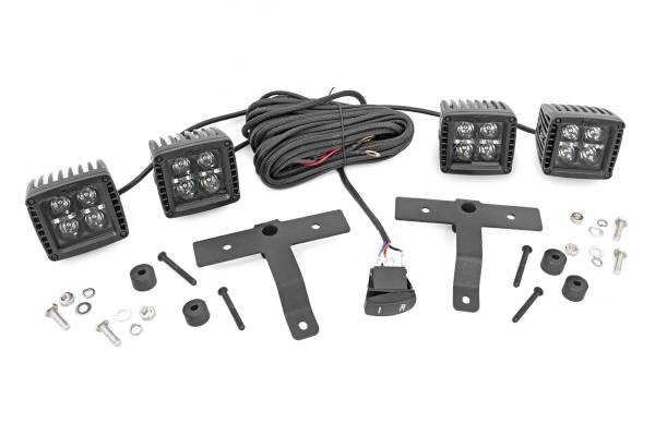 Rough Country - Jeep Quad LED Light Pod Kit -Black Series w/Amber DRL 18-20 JL 20-Up Gladiator Rough Country