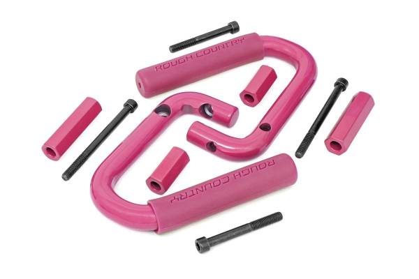 Rough Country - Jeep Front Solid Steel Grab Handles 07-18 Wrangler JK Pink Rough Country