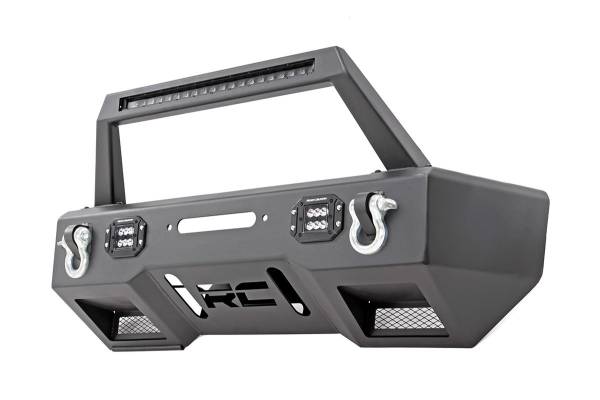 Rough Country - Jeep Front Stubby LED Winch Bumper w/Hoop Black Series JK, JL, Gladiator JT Rough Country