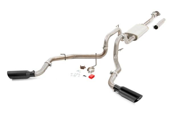 Rough Country - Dual Cat-Back Exhaust System w/Black Tips 15-20 F-150 Rough Country