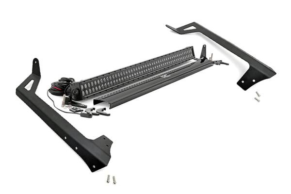 Rough Country - Jeep 50-Inch Straight LED Light Bar Upper Windshield Kit w/ 50 Inch Black Series LED Light 07-18 Wrangler JK Rough Country