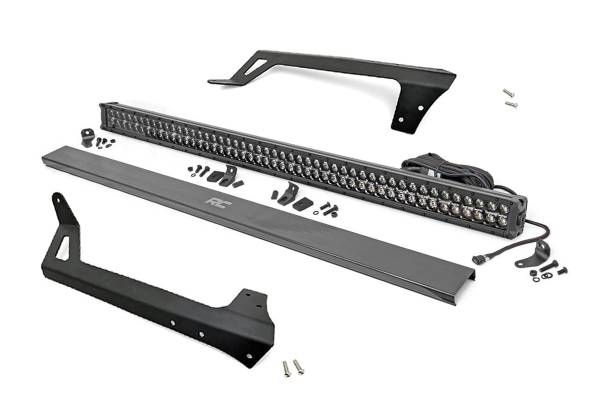 Rough Country - Jeep 50-Inch Straight LED Light Bar Upper Windshield Kit w/ 50 Inch Black Series LED Light w/ Amber DRL 07-18 Wrangler JK Rough Country