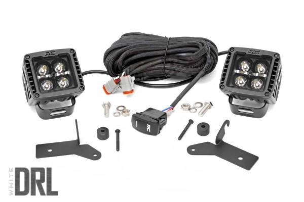 Rough Country - Jeep JL/Gladiator 2 Inch LED Lower Windshield Kit Black Series w/White DRL For 18-Pres Wrangler JL/20-Pres Gladiator Rough Country