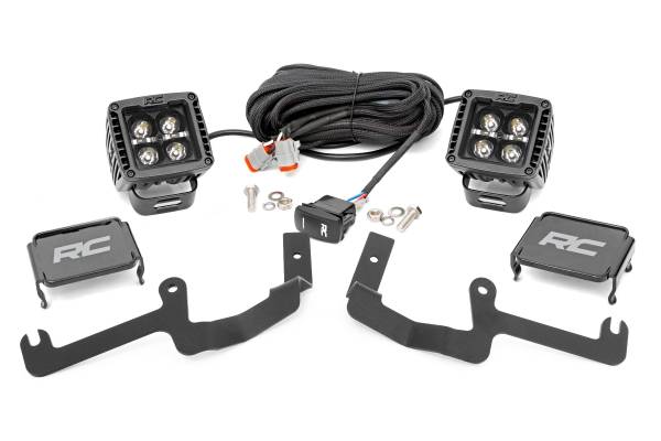 Rough Country - Chevy 2-inch LED Lower Windshield Ditch Kit Black Series w/ White DRL For 19-20 Silverado Rough Country