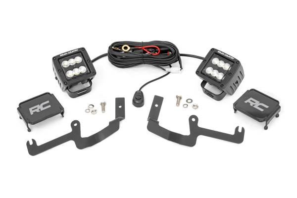 Rough Country - Chevy 2-inch LED Lower Windshield Ditch Kit Black Series Flood Beam For 19-20 Silverado Rough Country