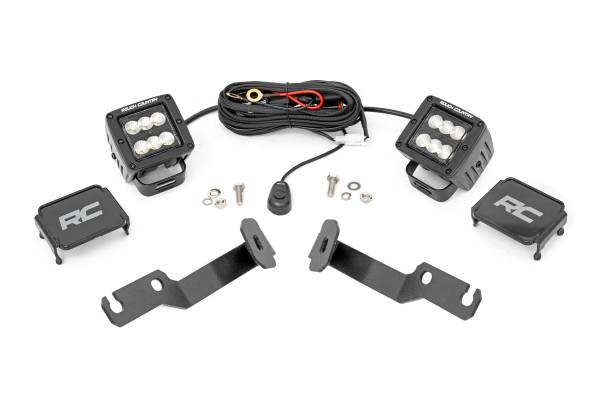 Rough Country - LED Light Kit Ditch Mount 2 Inch Black Pair Flood Toyota Tacoma (05-15) Rough Country