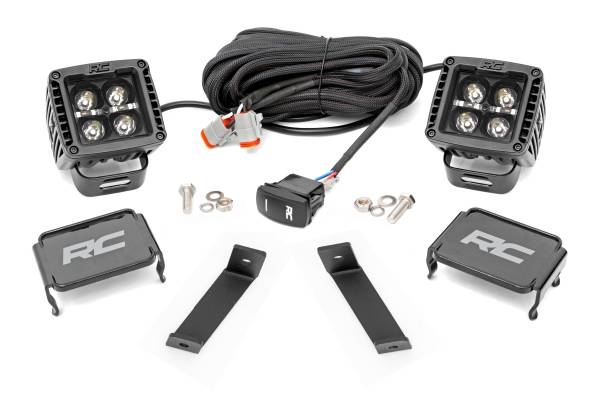 Rough Country - LED Light Kit Ditch Mount 2 Inch Black Pair White DRL  Jeep KL 14-21 Rough Country