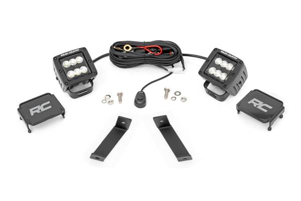 Rough Country - LED Light Kit Ditch Mount 2 Inch Black Pair Flood Jeep KL 14-21 Rough Country