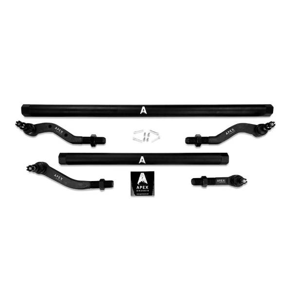 Apex Chassis - Apex Chassis Heavy Duty 2.5 Ton Tie Rod & Drag Link Assembly in Black Anodized Aluminum Fits: 19-22 Jeep Gladiator JT 18-22 Jeep Wrangler JL/JLU Rubicon Mohave Sahara Sport. Note: This NO-FLIP kit fits a Dana 30 axle with a lift of 4.5 inches or less.