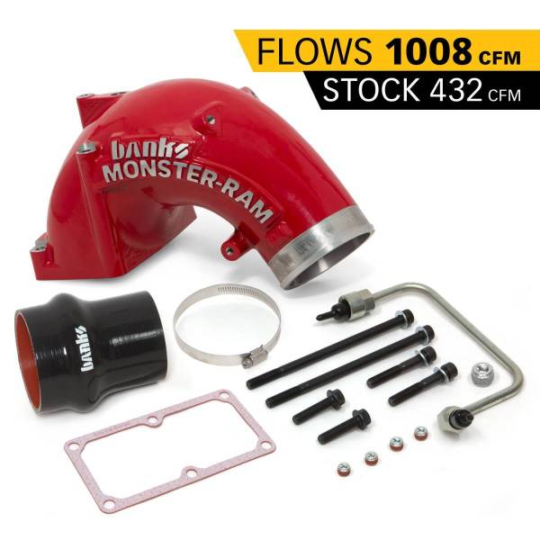 Banks Power - Monster-Ram Intake Elbow W/Fuel Line and Hump Hose 4 Inch Red Powder Coated 07.5-18 Dodge/Ram 2500/3500 6.7L Banks Power