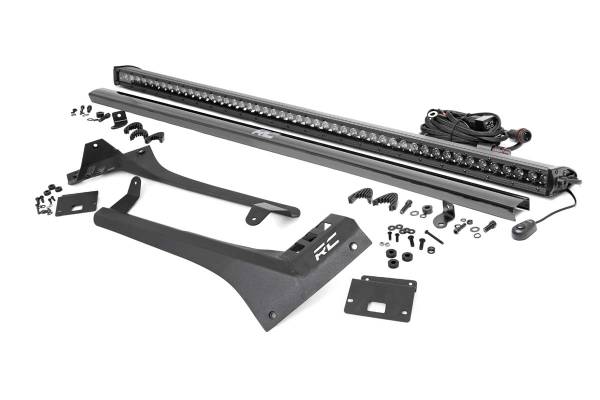 Rough Country - Jeep 50-Inch Straight LED Light Bar Upper Windshield Kit w/ Single-Row Black Series LED 20-Up Gladiator JT 18-20 Wrangler JL Rough Country