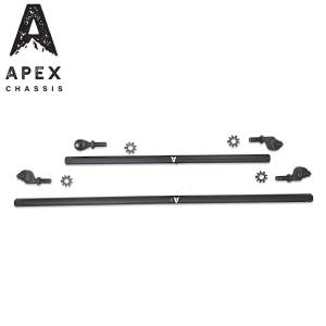Apex Chassis Heavy Duty 1 Ton Tie Rod & Drag Link Assembly in Black Aluminum Fits: 07-18 Jeep Wrangler JK JKU Rubicon Sahara Sport. Note this NO-FLIP kit fits vehicles with a lift of 3.5 inches or less