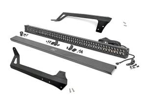 Jeep 50-Inch Straight LED Light Bar Upper Windshield Kit w/ 50 Inch Black Series LED Light w/ Amber DRL 07-18 Wrangler JK Rough Country