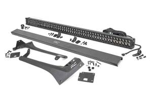 Jeep 50-Inch Straight LED Light Bar Upper Windshield Kit w/ Dual-Row Black Series LED White DRL 2020 Gladiator JT, 18-20 Wrangler JL Rough Country