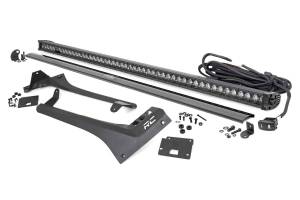 Jeep 50-Inch Straight LED Light Bar Upper Windshield Kit w/ Single-Row Black Series LED White DRL 2020 Gladiator JT, 18-20 Wrangler JL Rough Country