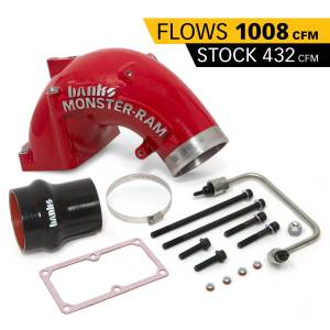 Monster-Ram Intake Elbow W/Fuel Line and Hump Hose 4 Inch Red Powder Coated 07.5-18 Dodge/Ram 2500/3500 6.7L Banks Power