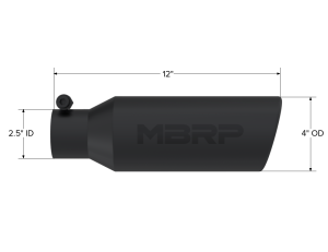 MBRP - 4 Inch OD 2.5 Inch Inlet 12 Inch Length Exhaust Tail Pipe Tip Angled Cut Rolled End Clampless-No Weld Black Coated MBRP - Image 2