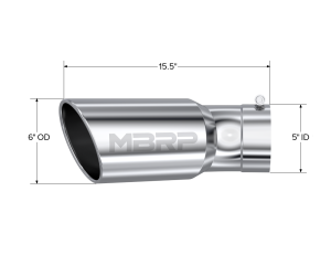 MBRP - 2015-UP Chevrolet/ GMC 2500/ 3500 Duramax Exhaust Tip 6 Inch O.D. Angled Rolled End 5 Inch Inlet 15 1/2 Inch Length 30 Degree Bend T304 Stainless Steel MBRP - Image 2