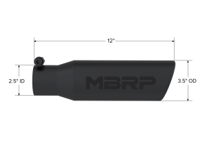 MBRP - Exhaust Tip 3 1/2 Inch O.D. Angled Rolled End 2 1/2 Inch Inlet 12 Inch Length-Black Finish MBRP - Image 2