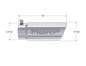 MBRP - T304 Stainless Steel Tip, 4 Inch OD Angled Rolled End, 3.5 Inch Inlet, 10 Inch length, MBRP - Image 2