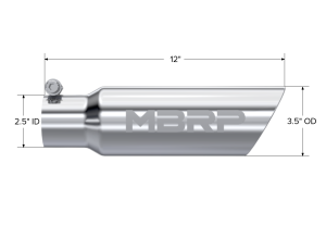 MBRP - Exhaust Tail Pipe Tip 3 1/2 Inch O.D. Dual Wall Angled 2 1/2 Inch Inlet 12 Inch Length T304 Stainless Steel MBRP - Image 2