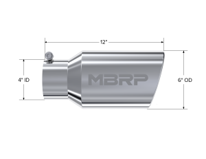 MBRP - Exhaust Tail Pipe Tip 6 Inch O.D. Angled Rolled End 4 Inch Inlet 12 Inch Length T304 Stainless Steel MBRP - Image 2