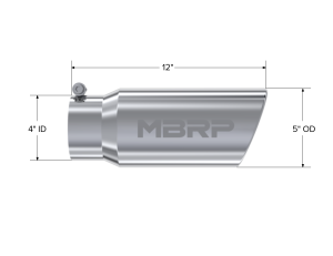 MBRP - Exhaust Tail Pipe Tip 5 Inch O.D. Angled Rolled End 4 Inch Inlet 12 Inch Length T304 Stainless Steel MBRP - Image 2