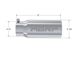 MBRP - Exhaust Tail Pipe Tip 5 Inch O.D. Rolled Straight 4 Inch Inlet 12 Inch Length T304 Stainless Steel MBRP - Image 2