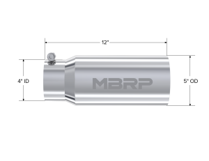 MBRP - Exhaust Tail Pipe Tip 5 Inch O.D. Dual Wall Straight 4 Inch Inlet 12 Inch Length T304 Stainless Steel MBRP - Image 2