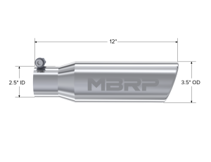 MBRP - Exhaust Tip 3 1/2 Inch O.D. Angled Rolled End 2 1/2 Inch Inlet 12 Inch Length T304 Stainless Steel MBRP - Image 2