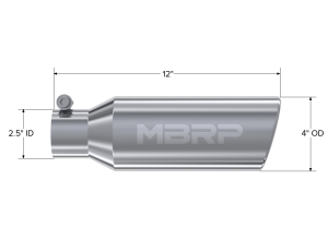 MBRP - 4 Inch OD 2.5 Inch Inlet 12 Inch Length Exhaust Tail Pipe TipAngled Cut Rolled End Clampless-No Weld T304 Stainless Steel MBRP - Image 2