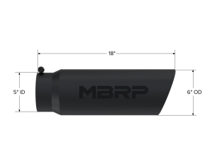 MBRP - Exhaust Tip 6 Inch O.D. Angled Rolled End 5 Inch Inlet 18 Inch Length Black Finish MBRP - Image 2