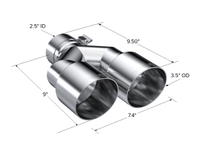 MBRP - T304 Stainless Steel Tip 2.5 Inch ID Dual 3.5 Inch OD Out 9.5 Inch Length Dual Wall MBRP - Image 3