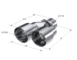 MBRP - T304 Stainless Steel Tip 2.5 Inch ID Dual 3.5 Inch OD Out 9.5 Inch Length Single Wall MBRP - Image 3