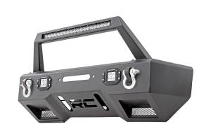 Rough Country - Jeep Front Stubby LED Winch Bumper w/Hoop Chrome Series JK, JL, Gladiator JT Rough Country - Image 1