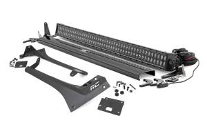 Jeep 50-Inch Straight LED Light Bar Upper Windshield Kit w/ Dual-Row Black Series LED 2-Up Gladiator JT, 18-20 Wrangler JL Rough Country