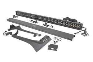 Jeep 50-Inch Straight LED Light Bar Upper Windshield Kit w/ Dual-Row Black Series LED Amber DRL 20-Up Gladiator JT, 18-20 Wrangler JL Rough Country